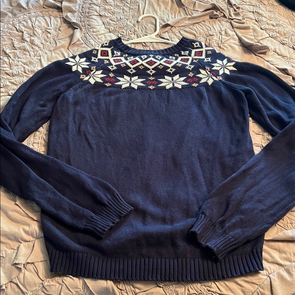 Women’s Hope & Henry Blue Sweater with Snowflake Pattern
